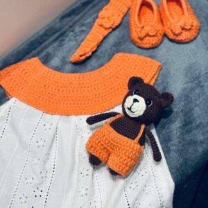 Baby Crochet Dress Set | Orange and White