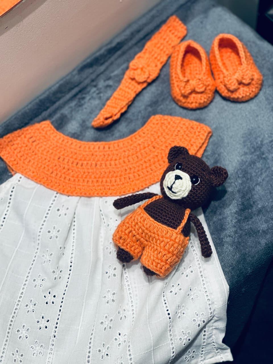 Baby Crochet Dress Set | Orange and White