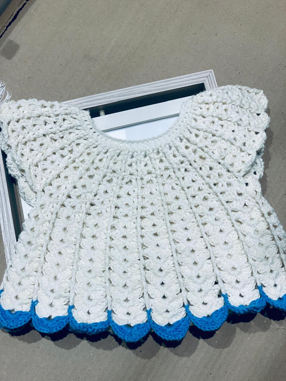 Baby Crochet Dress set | Blue and White Combo - Image 3