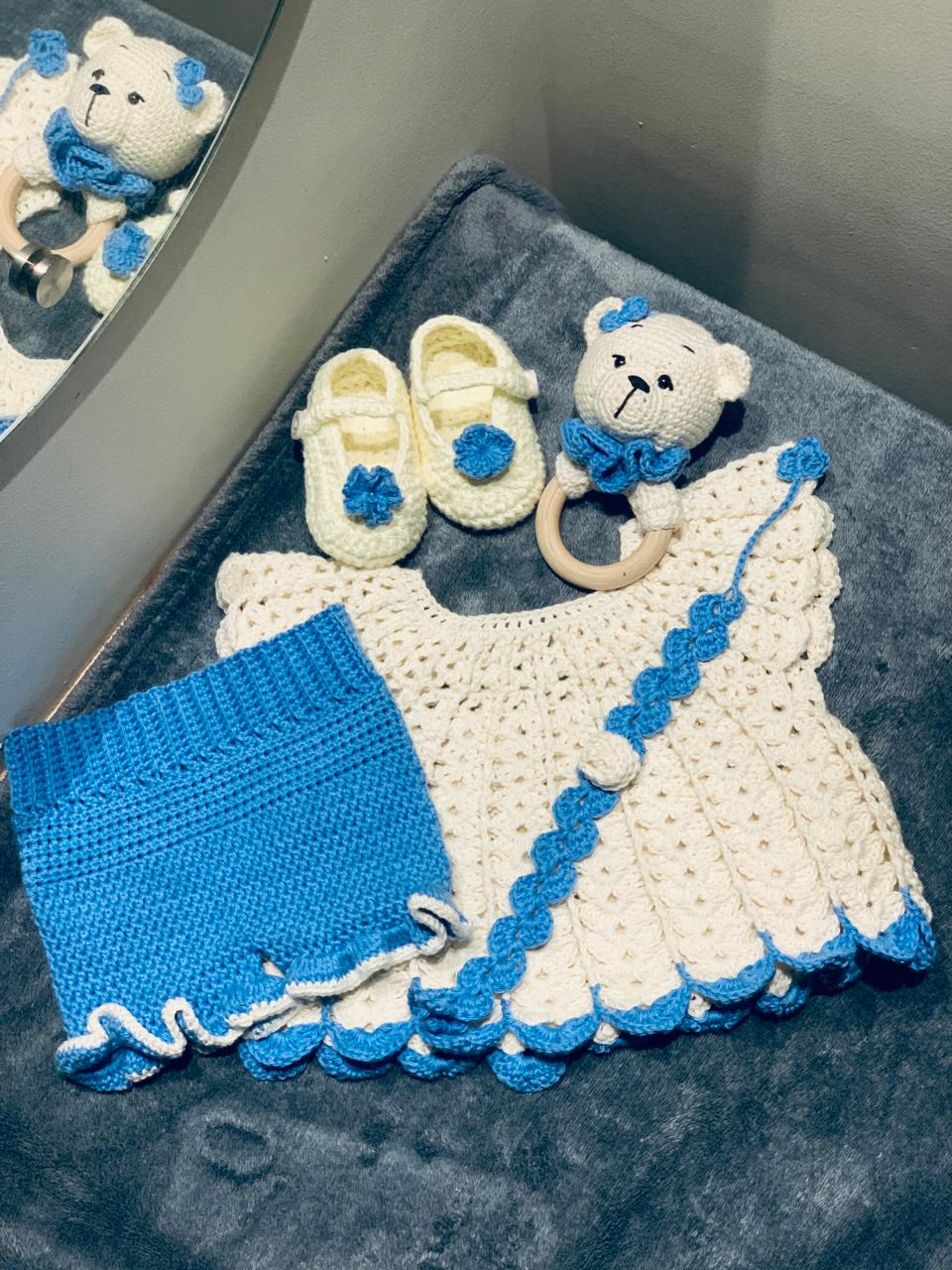 Baby Crochet Dress set | Blue and White Combo