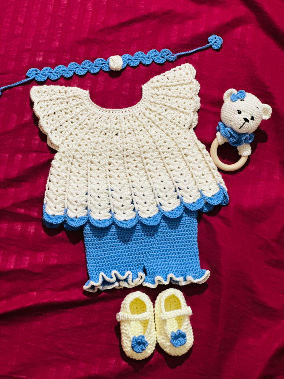 Baby Crochet Dress set | Blue and White Combo - Image 2